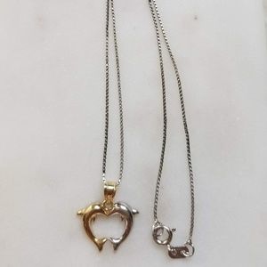 Dolphin Heart Pendant Silver Gold Charm Necklace